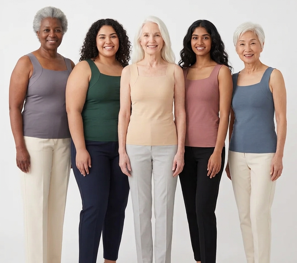 A woman wearing the BarelyFeel built-in bra tee